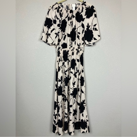 H&M Midi Black Cream Floral Dress